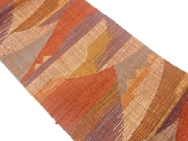JAPANESE KIMONO / NAGOYA OBI / SILK / HAND WOVEN / MAWATA TSUMUGI / ABSTRACT PATTERN